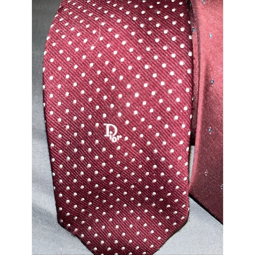 VTG Christian Dior Necktie Mens Navy Blue Burgundy Woven Silk Blend Ties Qty 3 - Picture 2 of 8